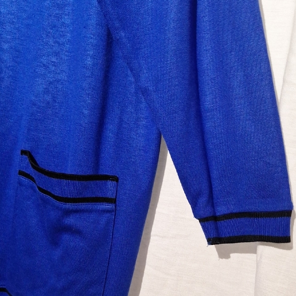 Vintage Royal Blue Cardigan with Black Accents, Silver Buttons, Sz 18, NWOT - Picture 6 of 14
